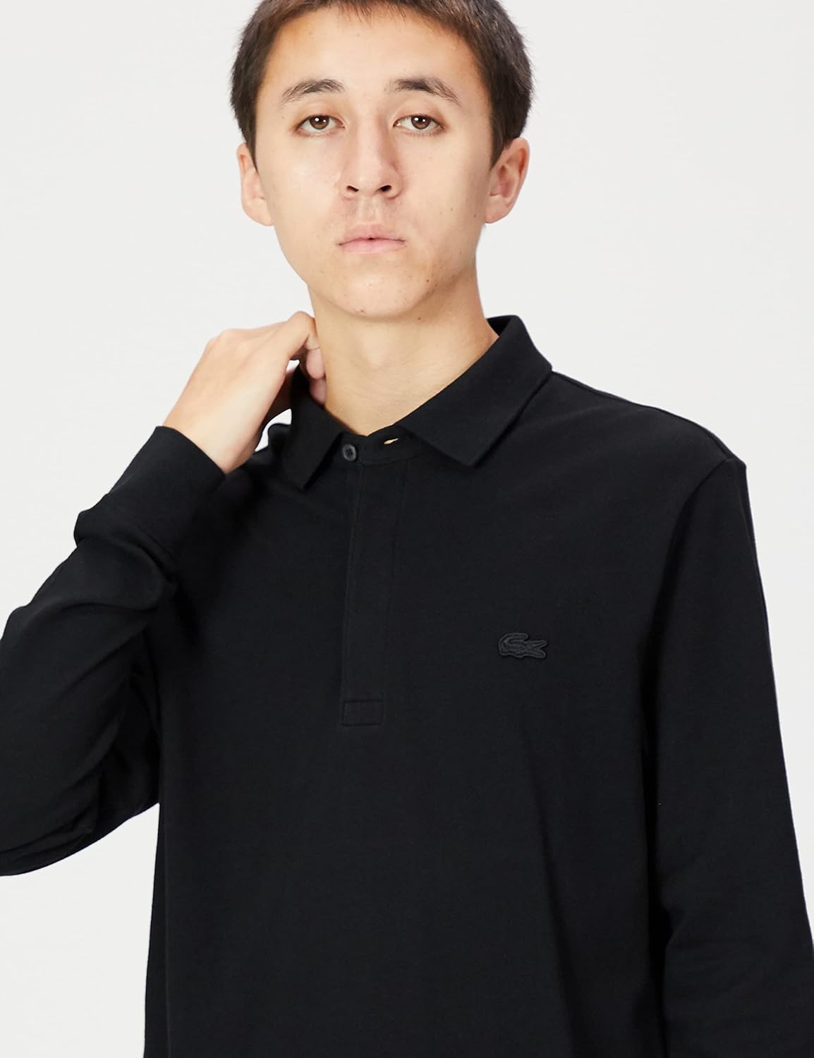 Мужская рубашка-поло Lacoste с длинным рукавом, воротник, черный — фото 3