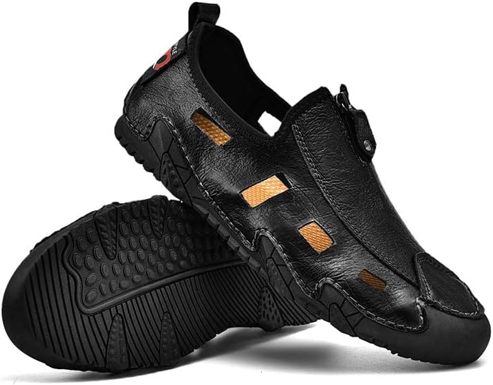 

Мужские летние сандалии Crepuscute, ручной работы из коровьей кожи, с вырезами, плоская подошва, удобные, дышащие, нескользящие, для прогулок на улице, пляжа и повседневного ношения, черный