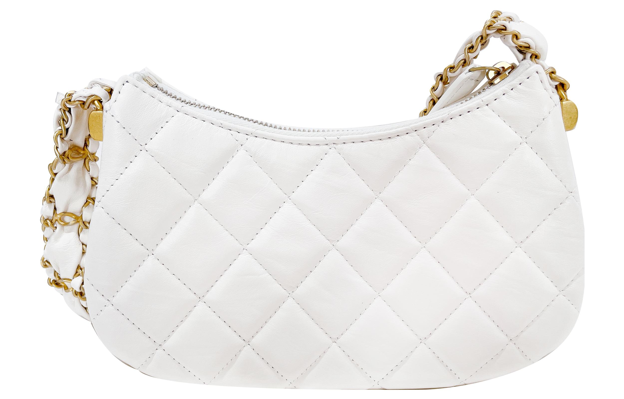 Сумка через плечо из коровьей кожи, хобо, женская белая CHANEL — фото 3