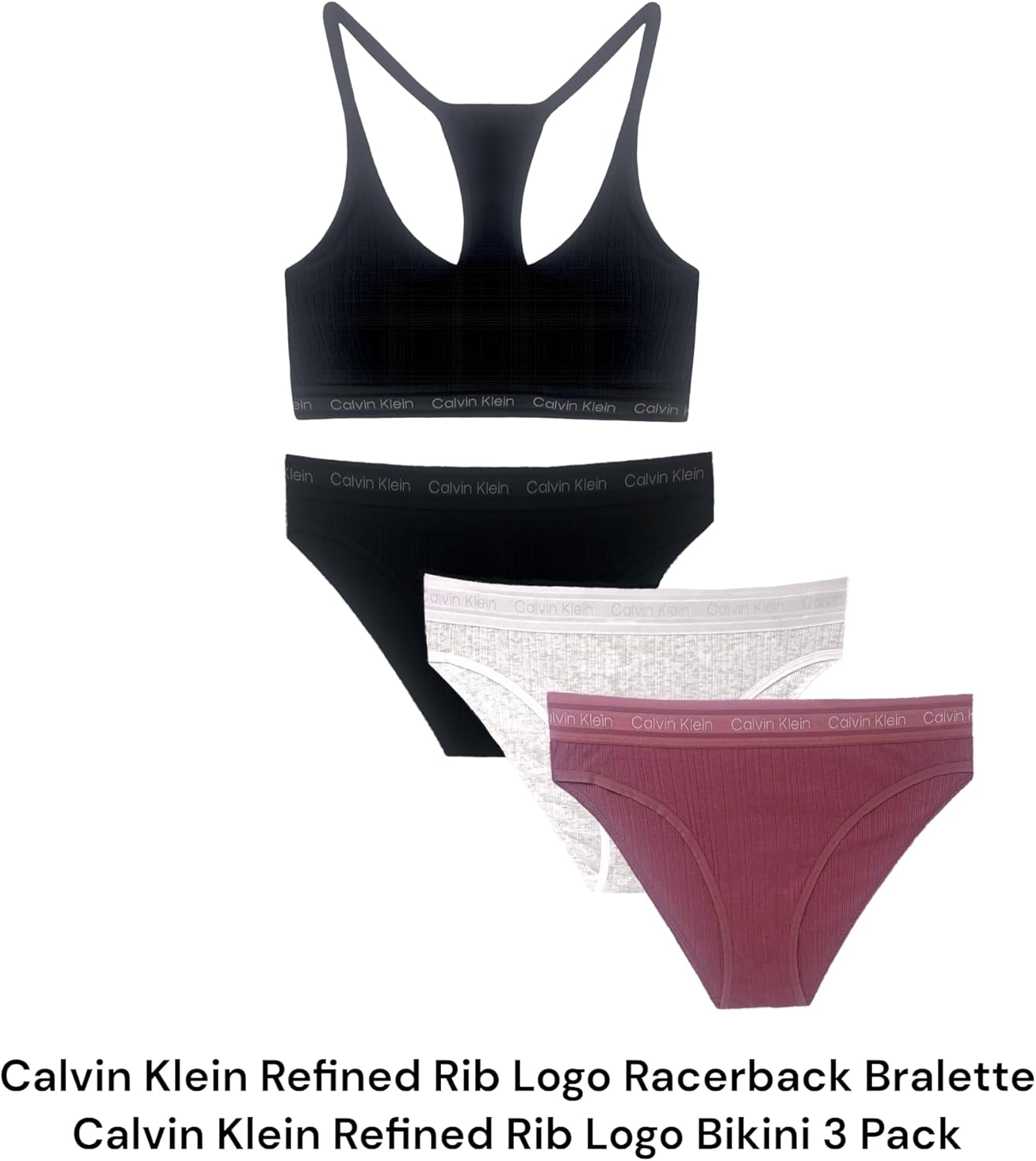 Комплект из 3 купальников-бикини Calvin Klein Refined Rib Logo, Black(Qp2942-610)/O_P — фото 2