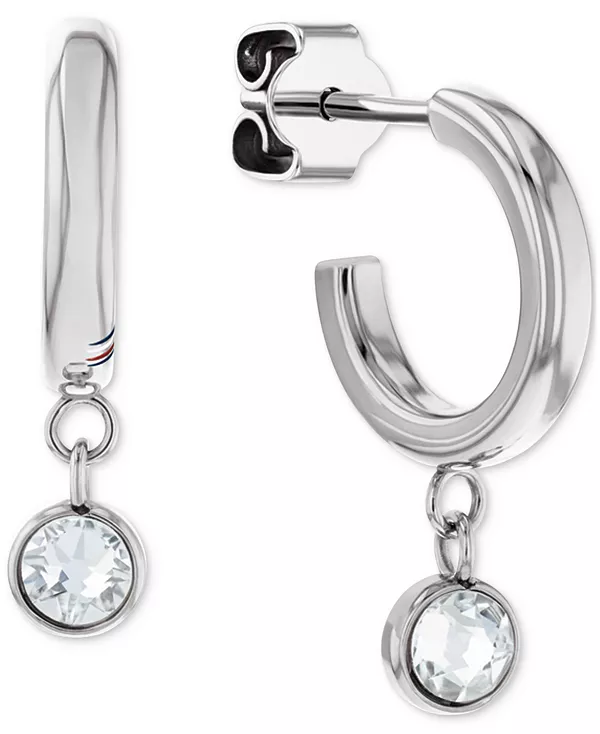 

Комплект из 2 серег-колец с подвесками-паве и кристаллами Tommy Hilfiger, silver