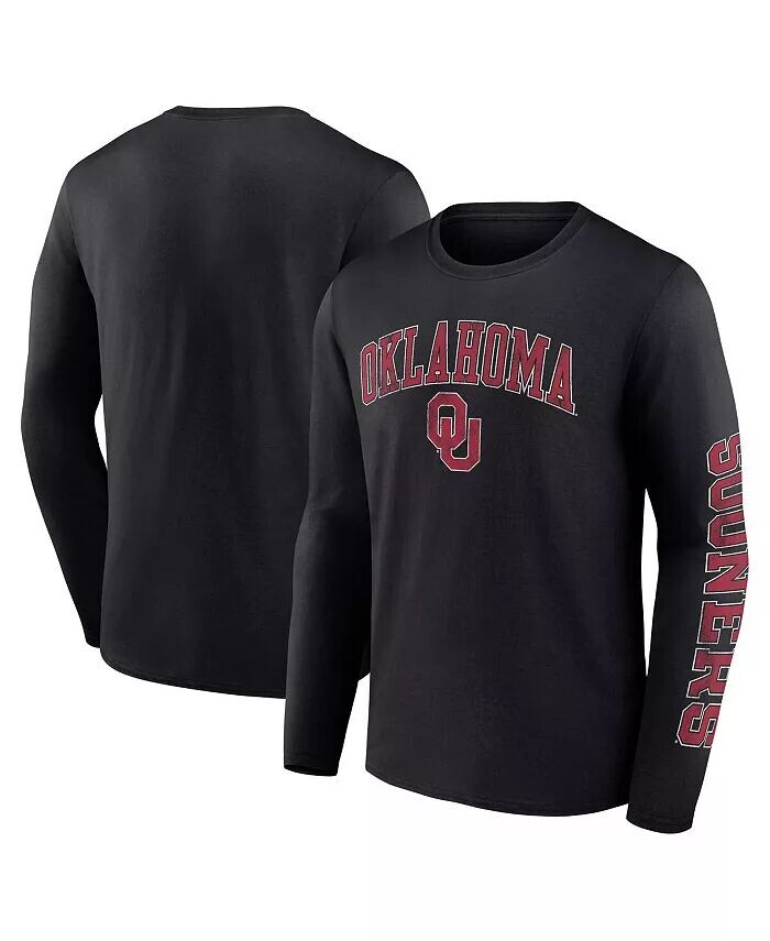 

Мужская черная футболка Oklahoma Sooners с длинным рукавом и логотипом с эффектом потертости Fanatics