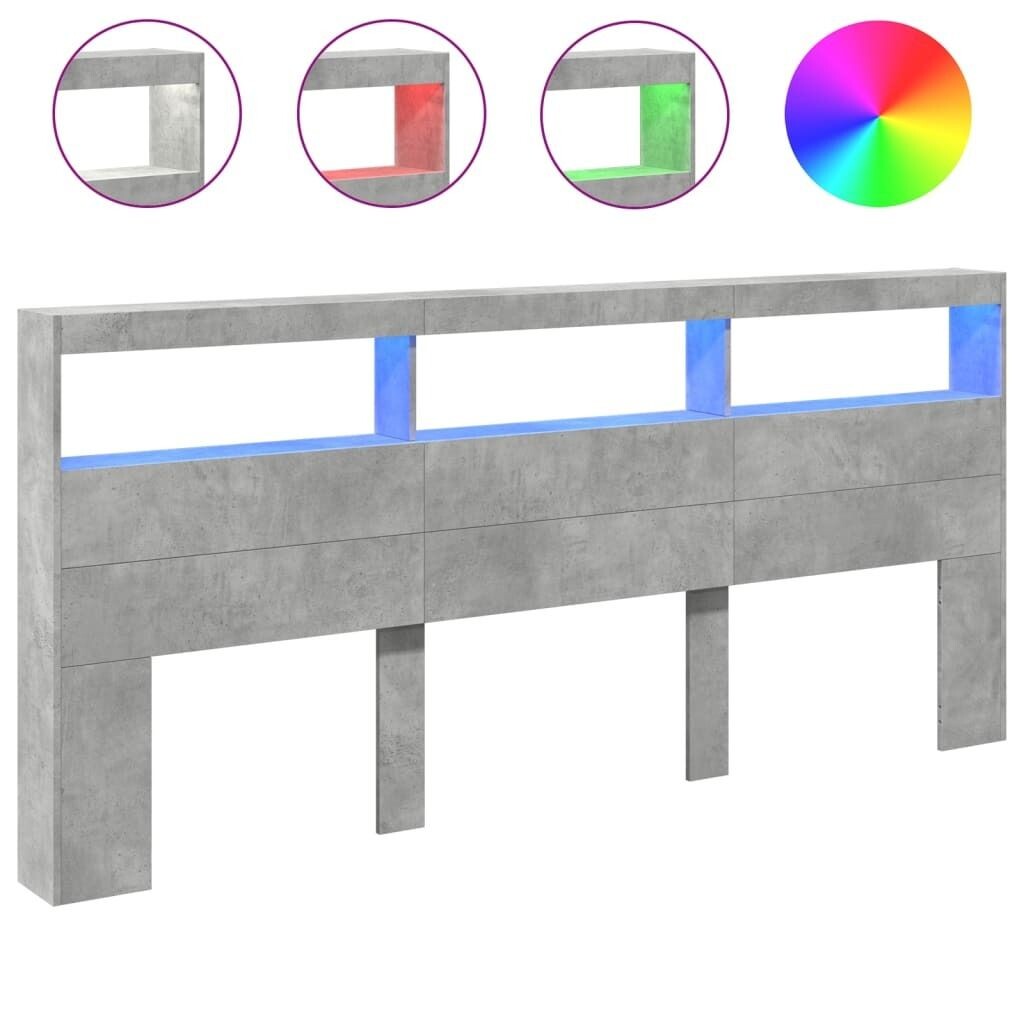 

VidaXL LED изголовье с полкой бетонно-серый 220x17x102 см