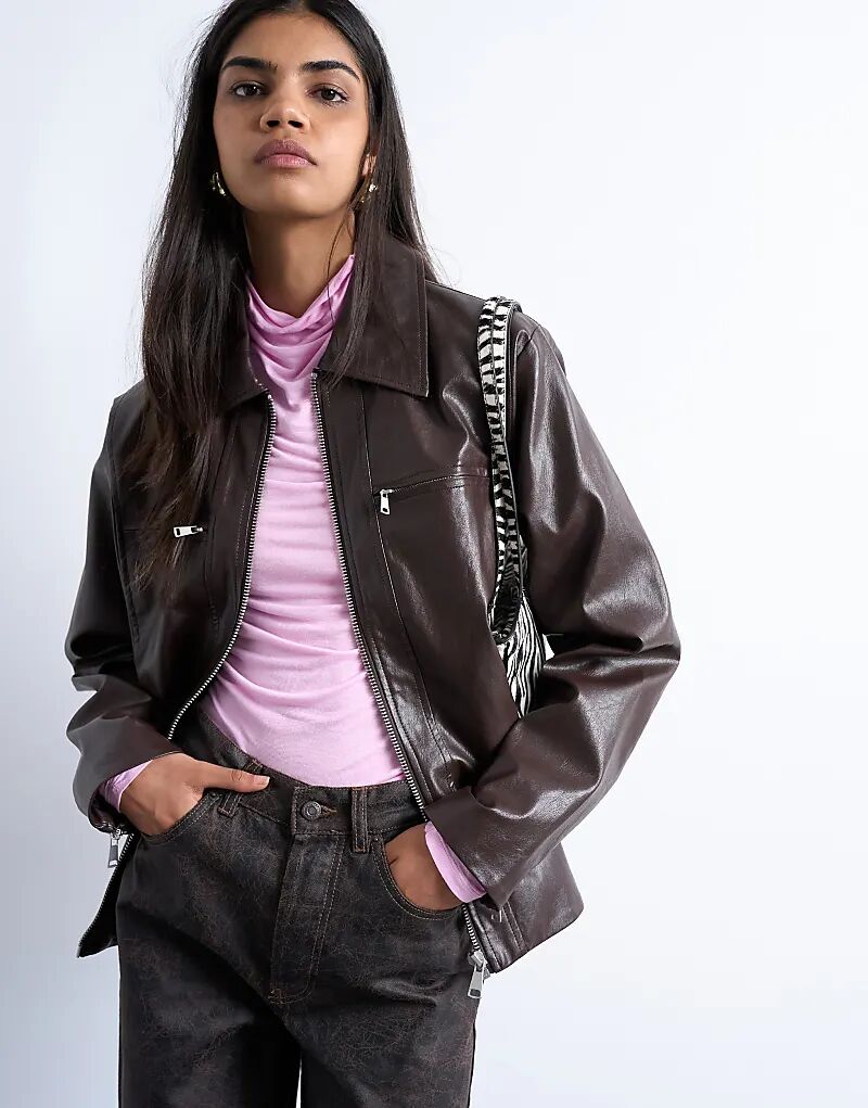 

Куртка Topshop из искусственной кожи на молнии, насыщенного бордового цвета