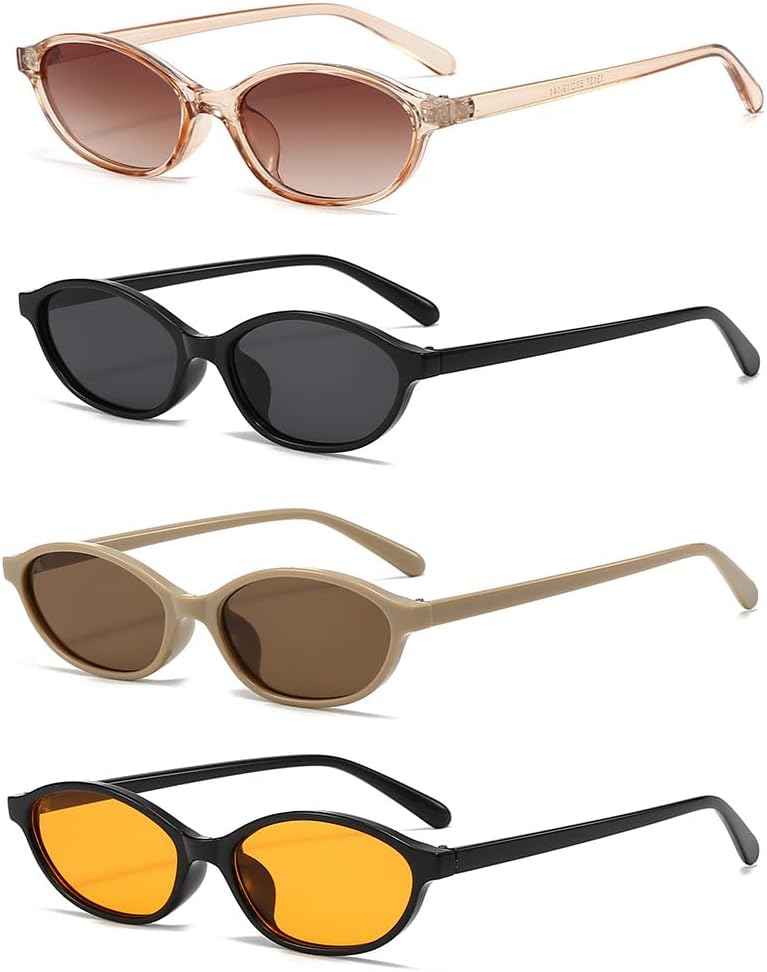 

4 шт. маленьких овальных женских солнцезащитных очков в стиле ретро, ​​винтажные дизайнерские солнцезащитные очки 90-х годов Generic, Multiple Colors: Champagne, Black, Beige, Tortoise Shell