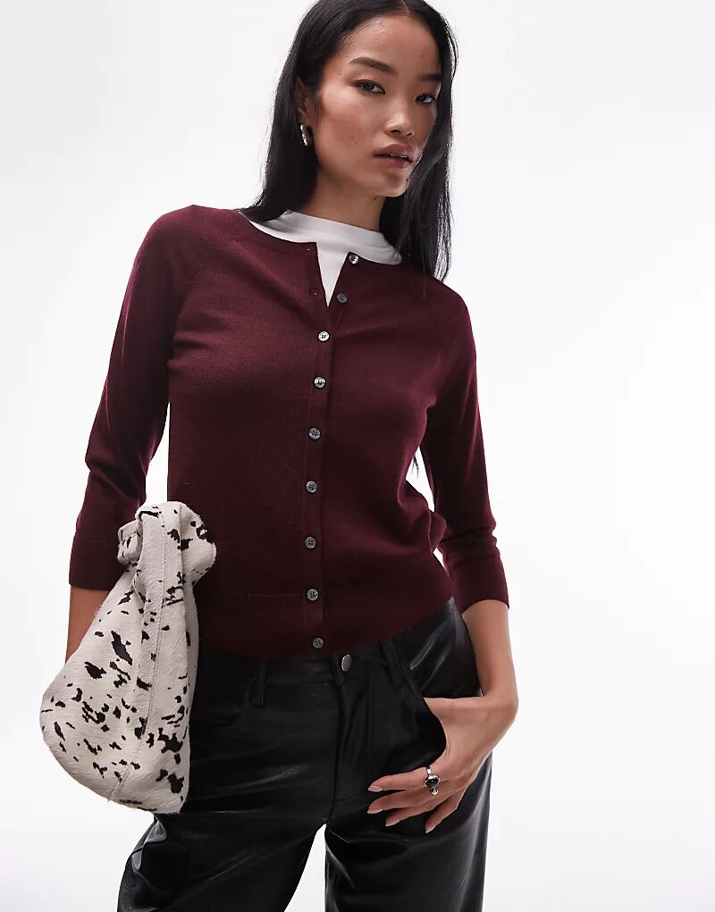 

Вязаный кардиган ARKET из мериносовой шерсти бордового цвета