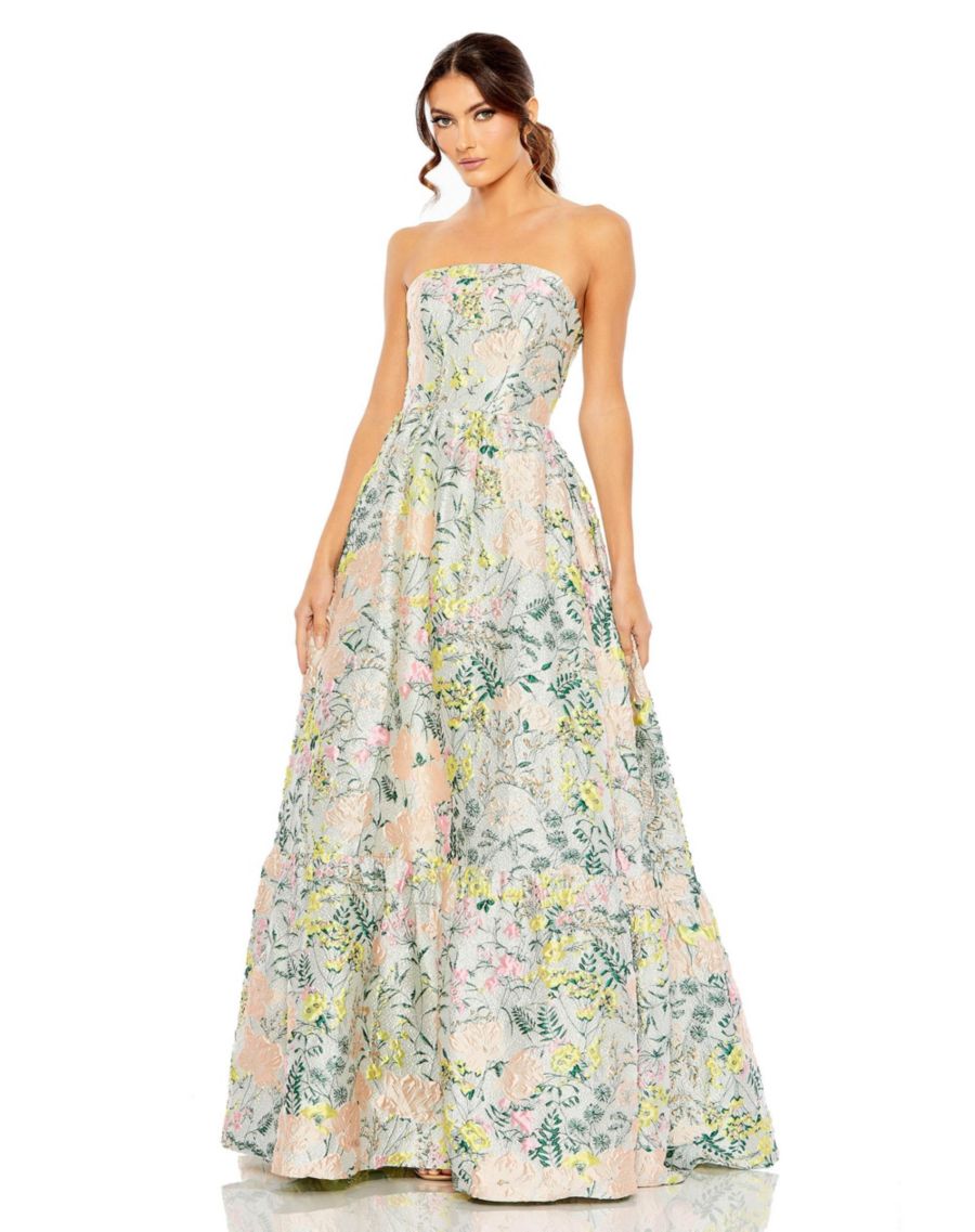 

Женское платье А-силуэта без бретелей из цветочной парчи Mac Duggal, Pastel multi