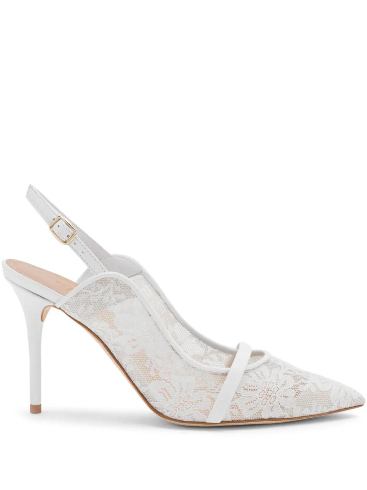 Туфли Marion 85 мм с кружевом и открытой пяткой Malone Souliers, белый