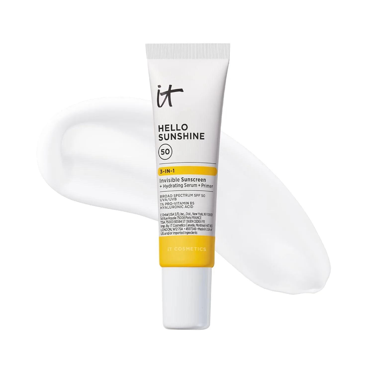 IT Cosmetics Hello Sunshine невидимый солнцезащитный крем для лица SPF 50 - увлажняющая сыворотка и праймер для макияжа с 1% провитамина B5 и гиалуроновой кислотой, подходит для HSA/FSA 14,8 мл