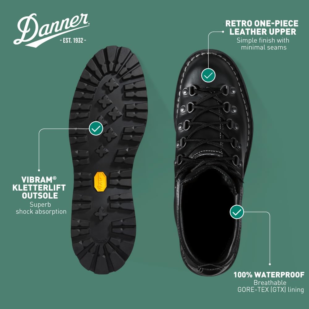 Мужские водонепроницаемые походные ботинки Danner Mountain Light II 5” с мембраной Gore-Tex, прочной полноценнозернистой кожей, дышащей защитой Gore-Tex и подошвой с хорошим сцеплением, черный — фото 4
