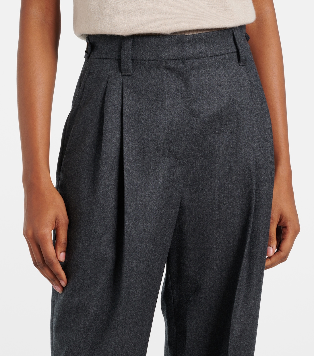 Прямые шерстяные брюки Baggy Sartorial с высокой талией Brunello Cucinelli, Dark Grey — фото 4