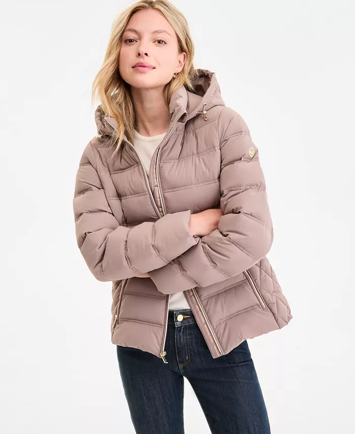 

Женское стеганое пальто с капюшоном, компактно складывающееся Michael Kors, серо-коричневый