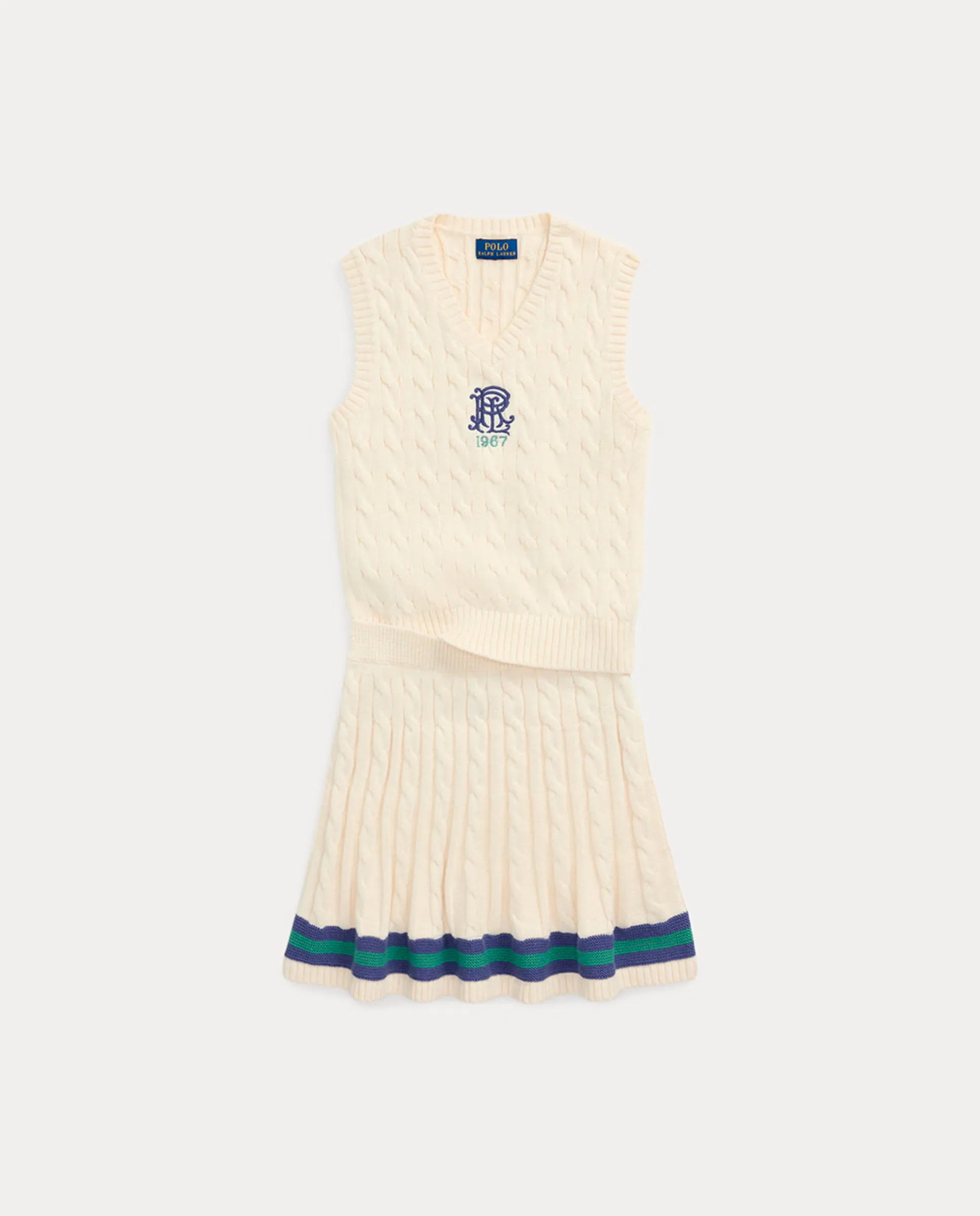 

Детский комплект из юбки и вязаного жилета из хлопка Polo Ralph Lauren, кремовый