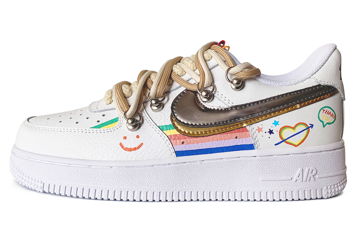 

Кроссовки Nike Air Force 1 Skateboard Shoes Women's Low-Top White Gold Silver