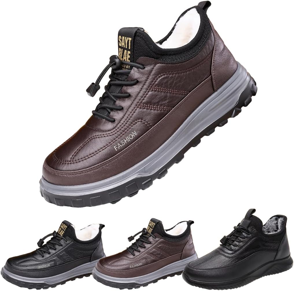 

Противоскользящие туфли для мужчин, зимние теплые кроссовки с флисовой подкладкой, водонепроницаемые, удобные ботильоны на меху для прогулок Generic, коричневый