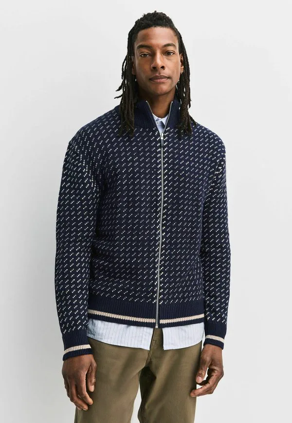 Кардиган с геометрическим узором и застежкой-молнией Next, Navy Blue Ecru White