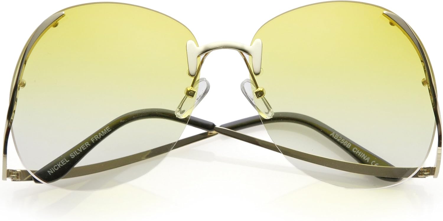 

zeroUV - Женские солнцезащитные очки без оправы с изогнутыми металлическими дужками, круглыми линзами с цветным тонированием, большого размера, 67 мм, Gold / Yellow Gradient