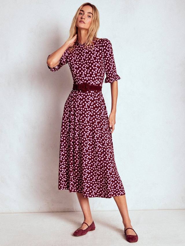 

Платье миди с рюшами в виде сердца Boden, Chestnut/Multi