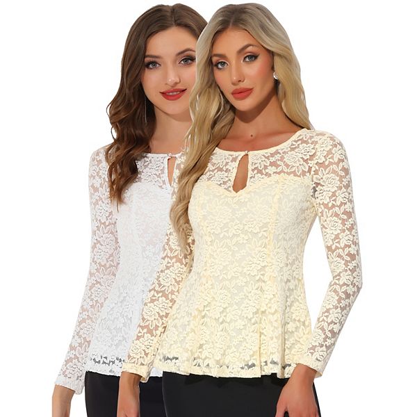 

2 упаковки женских кружевных топов с вырезом спереди и кокеткой Inspire Chic, White Beige