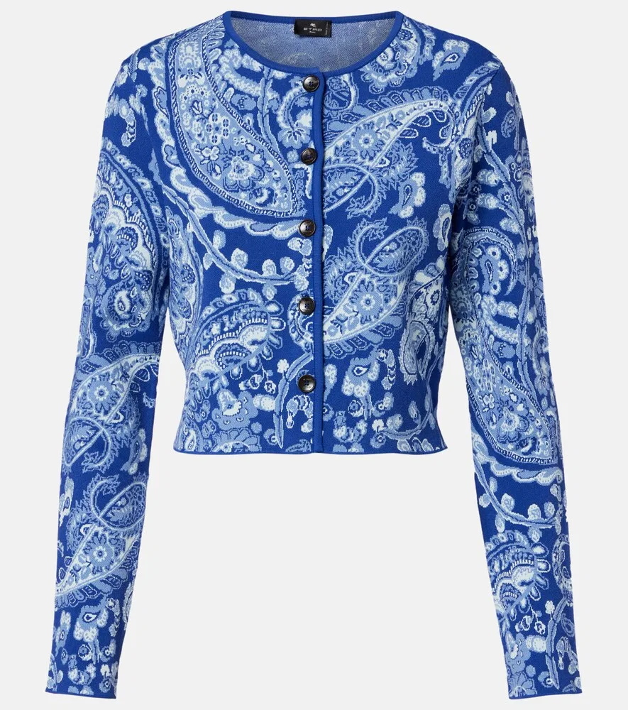 Укороченный жаккардовый кардиган с узором пейсли Etro, синий