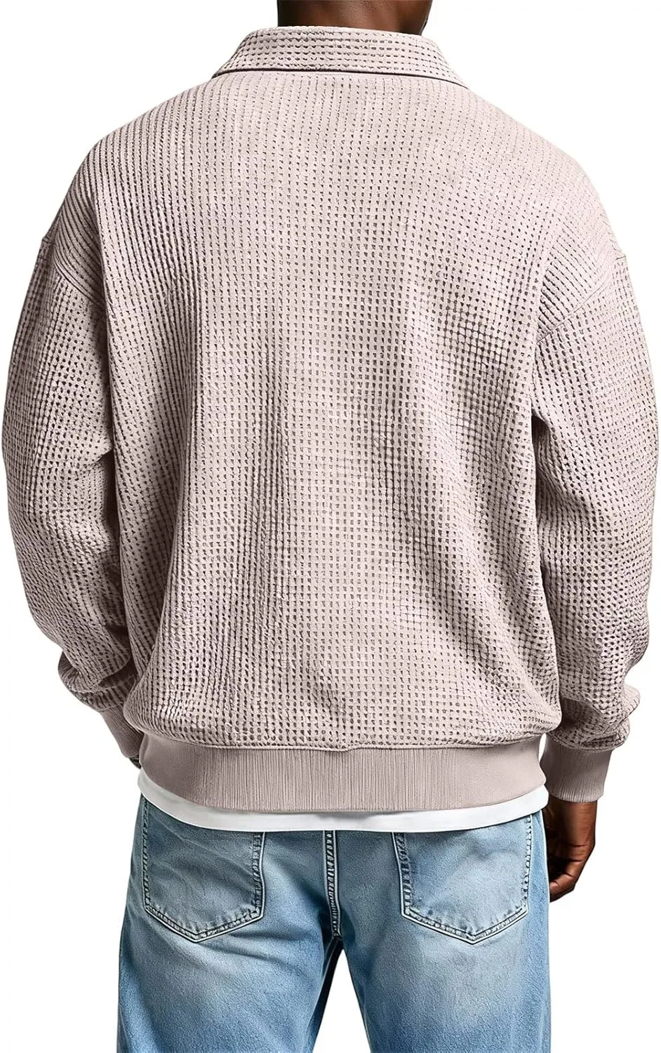 Мужское поло с длинным рукавом вафельной вязки, Generic, цвет A005- Beige — фото 2
