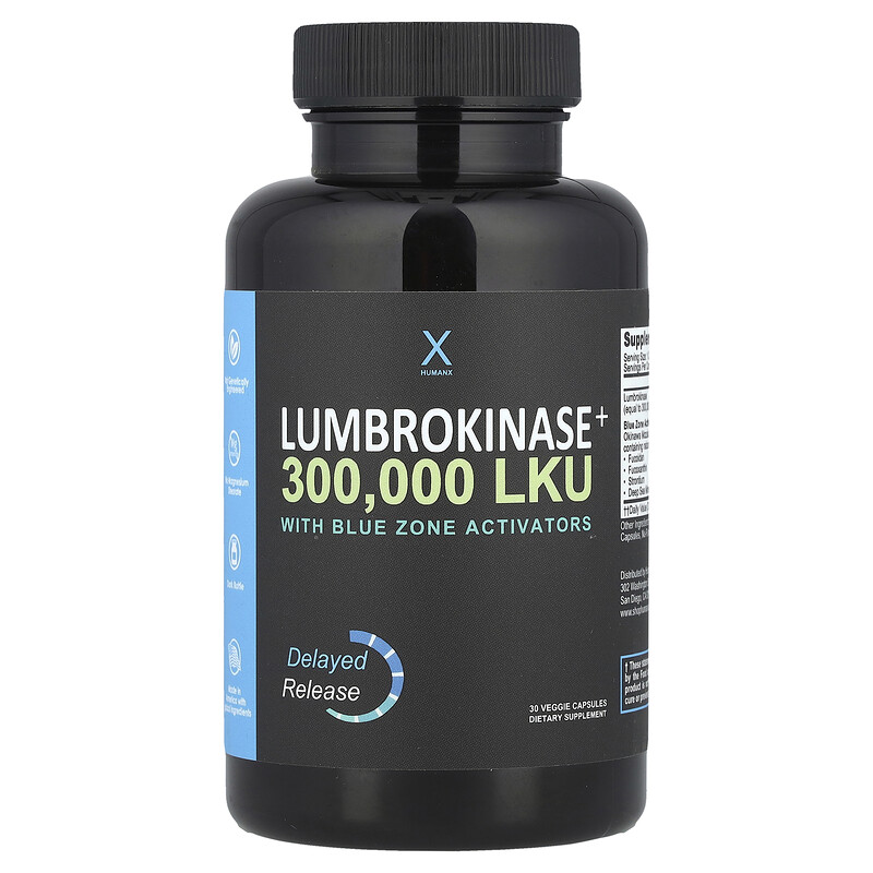 

Humanx, Lumbrokinase +, 30 растительных капсул