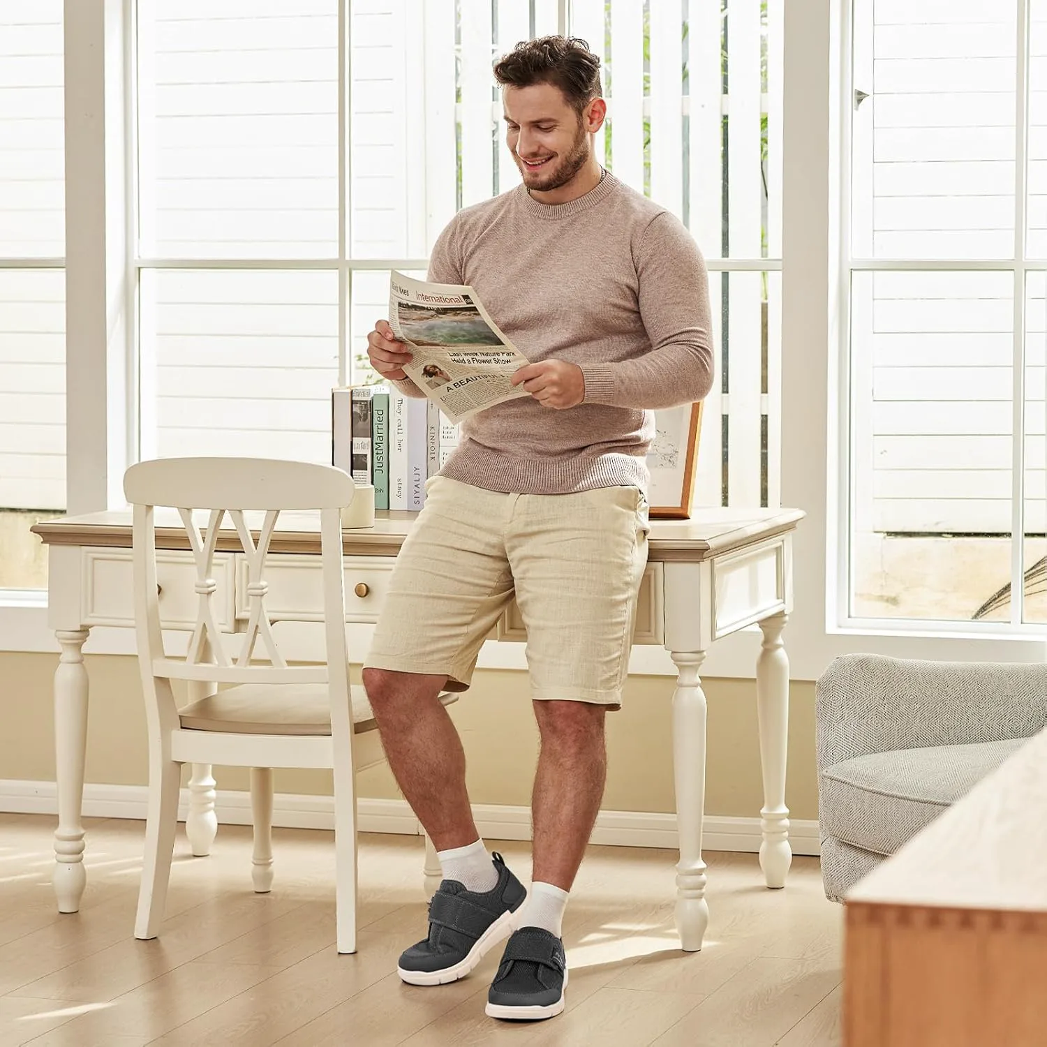Мужские кроссовки FitVille, очень широкие, на липучке, для ходьбы, для пожилых людей, при отеках стоп, облегчение боли в ногах, нейропатия - EasyTop V10, серый — фото 2