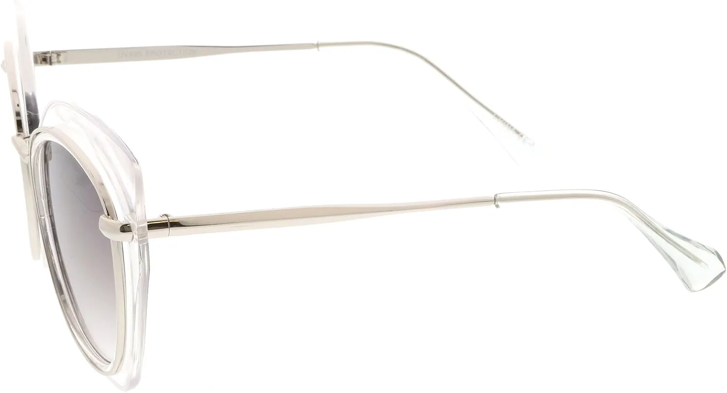 

zeroUV - Женские солнцезащитные очки большого размера "кошачий глаз" с металлической отделкой, тонкими дужками и плоскими линзами 57 мм, Clear Silver / Lavender