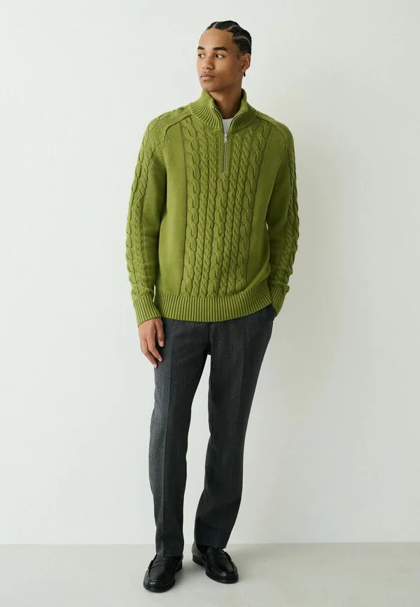 Джемпер с воротником на молнии и косым узором Next, Olive Green — фото 2