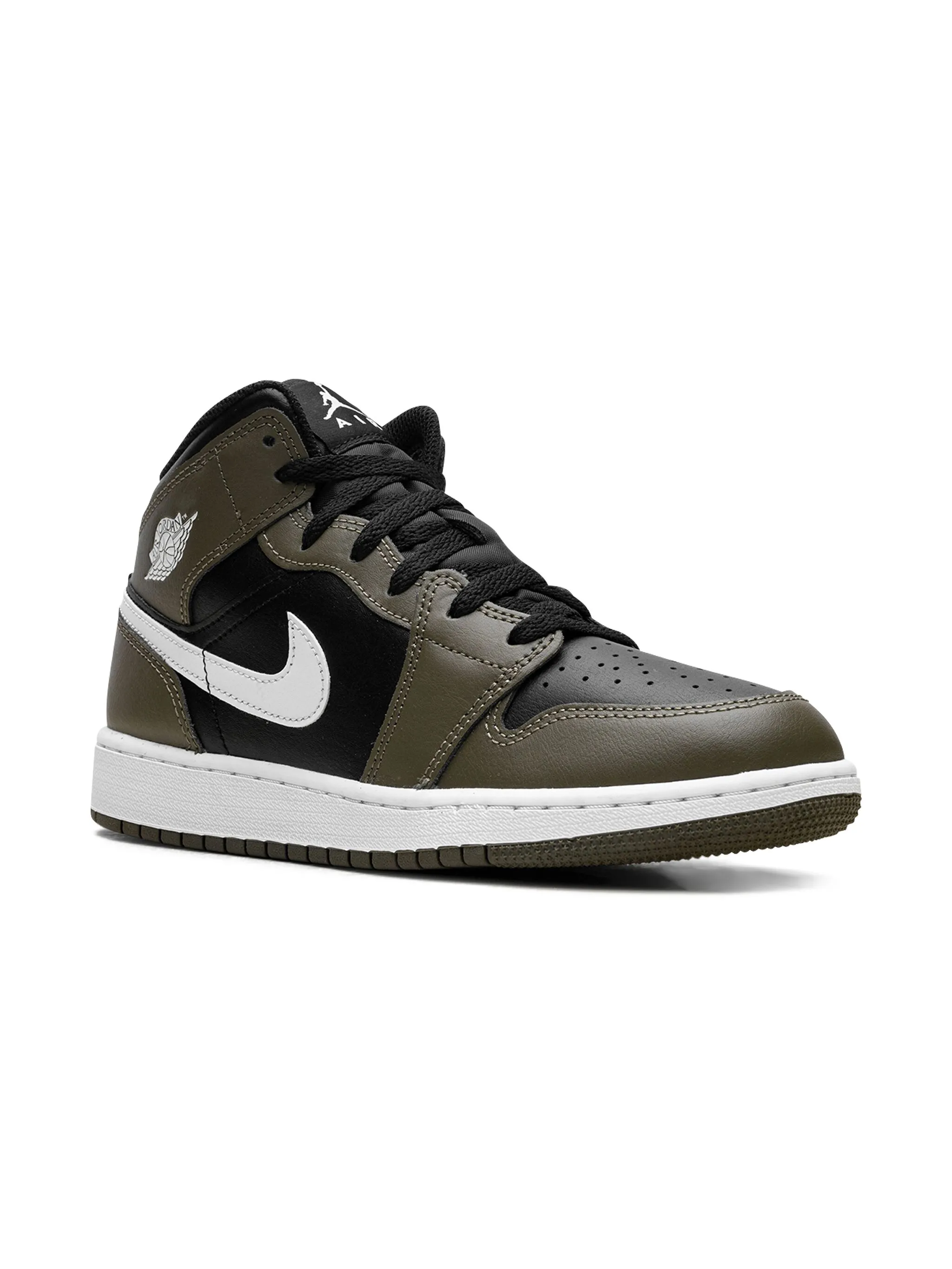 

Кроссовки Jordan 1 Mid Black/White/Medium Olive Jordan Kids, черный