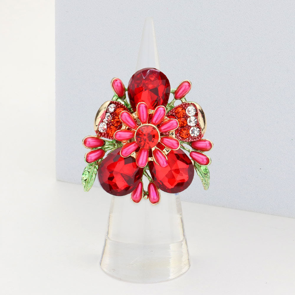 

Кольцо-капелька с цветочным акцентом, украшенное жемчугом и камнем Fashnzfab, красный