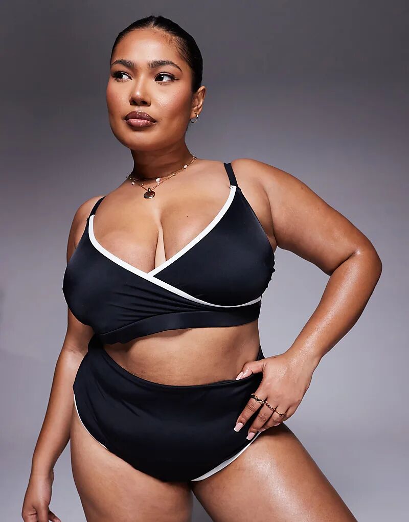 

Плавки бикини с высокой талией и контрастной окантовкой ASOS DESIGN Curve черного цвета Asos Curve