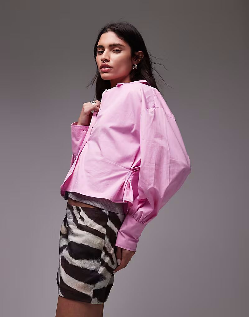 

Укороченная рубашка ASOS DESIGN с завышенной талией розового цвета