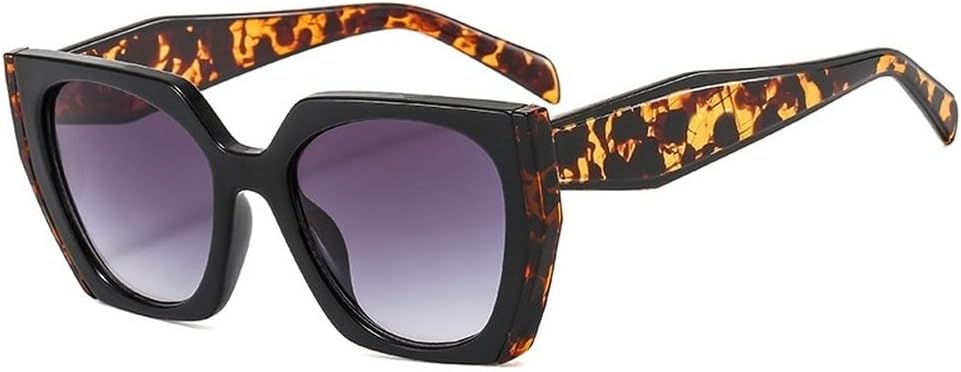 

Популярные модные солнцезащитные очки «кошачий глаз» в форме многоугольника для женщин, винтажные, с прозрачным градиентом, защита от УФ-излучения UV400, двухцветные солнцезащитные очки для мужчин SKFGNX, Black Leopard Gray