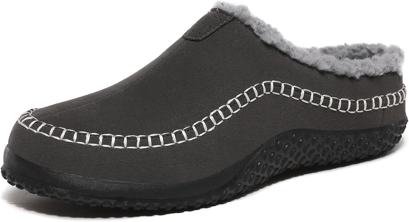 

Мужские зимние шлепанцы с закрытой пяткой, удобные домашние и тапочки, теплые, мягкие, с поддержкой свода стопы и противоскользящей подошвой, широкие Generic, серый