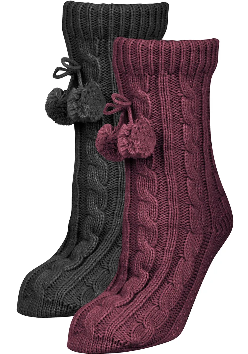 

Уютные носки Capelli New York вязаной вязки с помпонами, бордовый