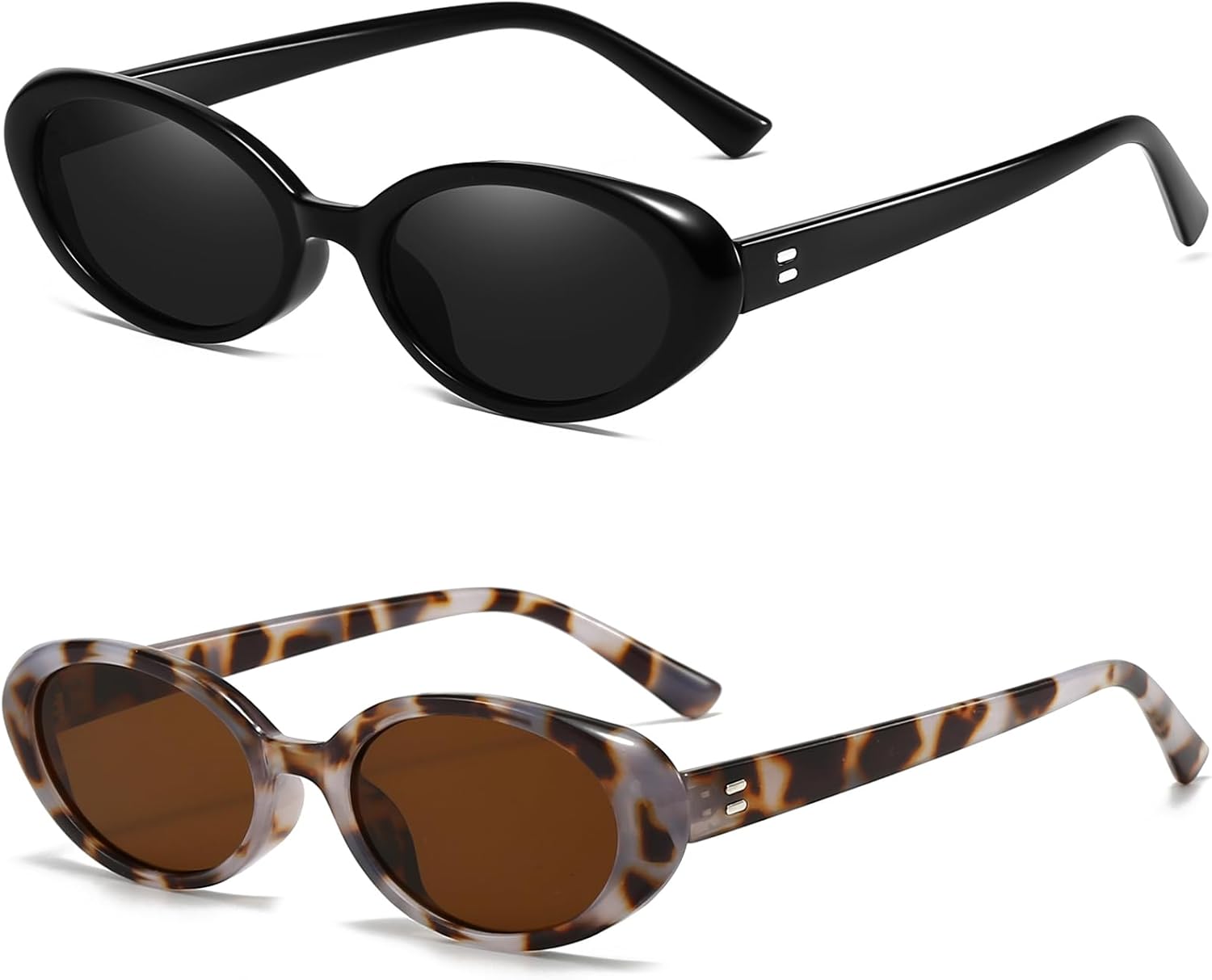 

Ретро овальные солнцезащитные очки для женщин и мужчин, модные маленькие овальные солнцезащитные очки в винтажном стиле 90-х Breaksun, 2 Pack (Black/Grey+yellow Tortoise/Brown)