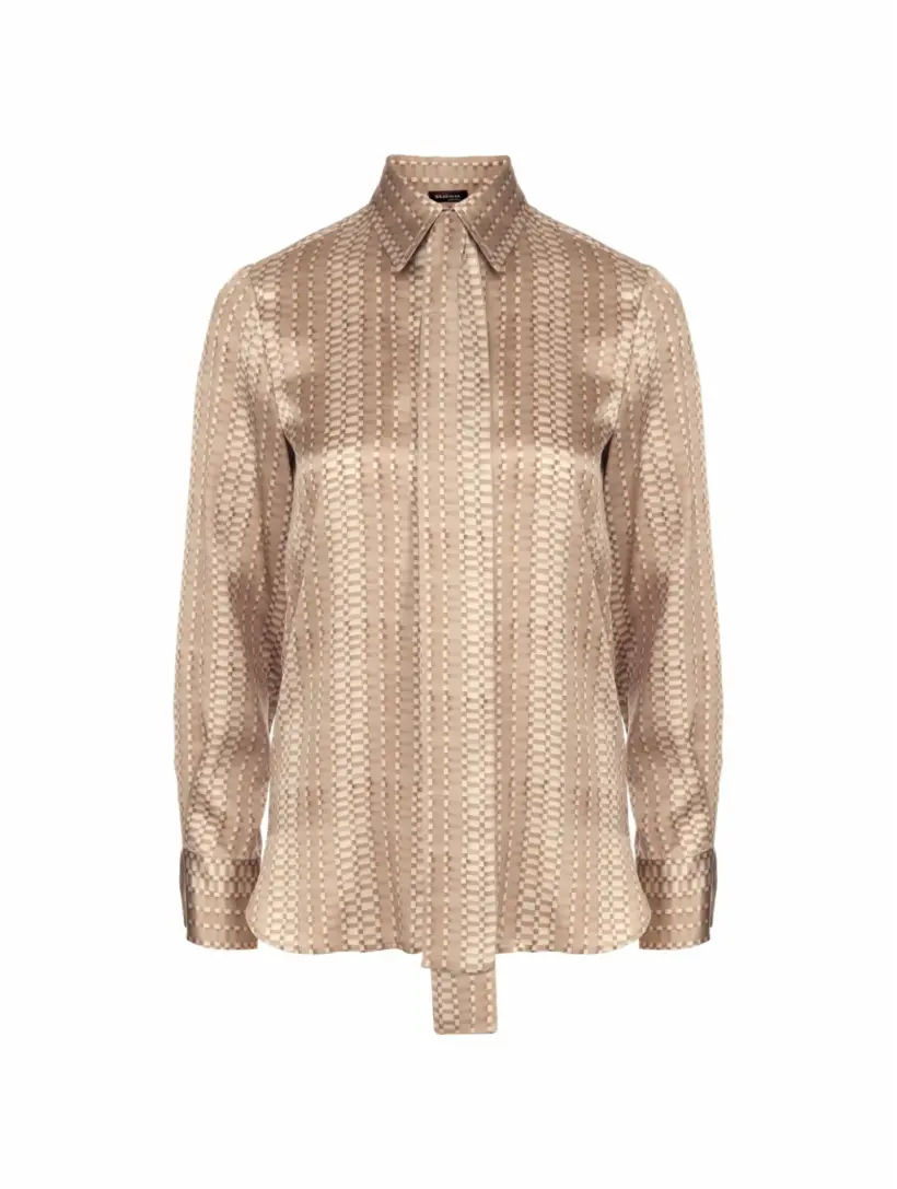 

Шелковая рубашка в клетку Kiton, бежевый