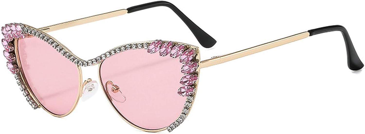 

Винтажные солнцезащитные очки Laureles с блестящими стразами для женщин и мужчин, в металлической оправе, с кристаллами, в форме «кошачий глаз», защита от ультрафиолета UV400, Pink