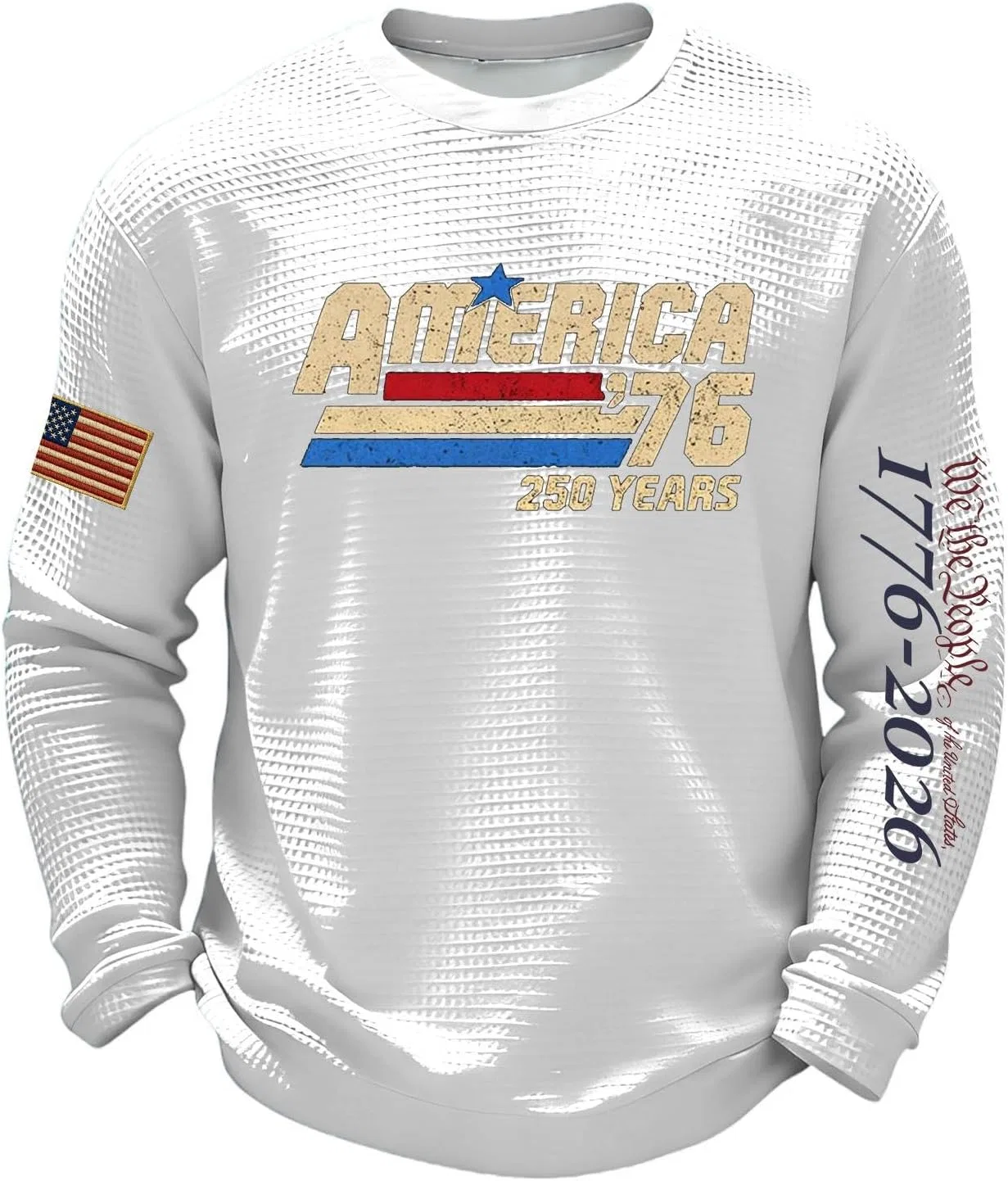 Мужская футболка с длинным рукавом American Flag, вафельная вязка, 4-white