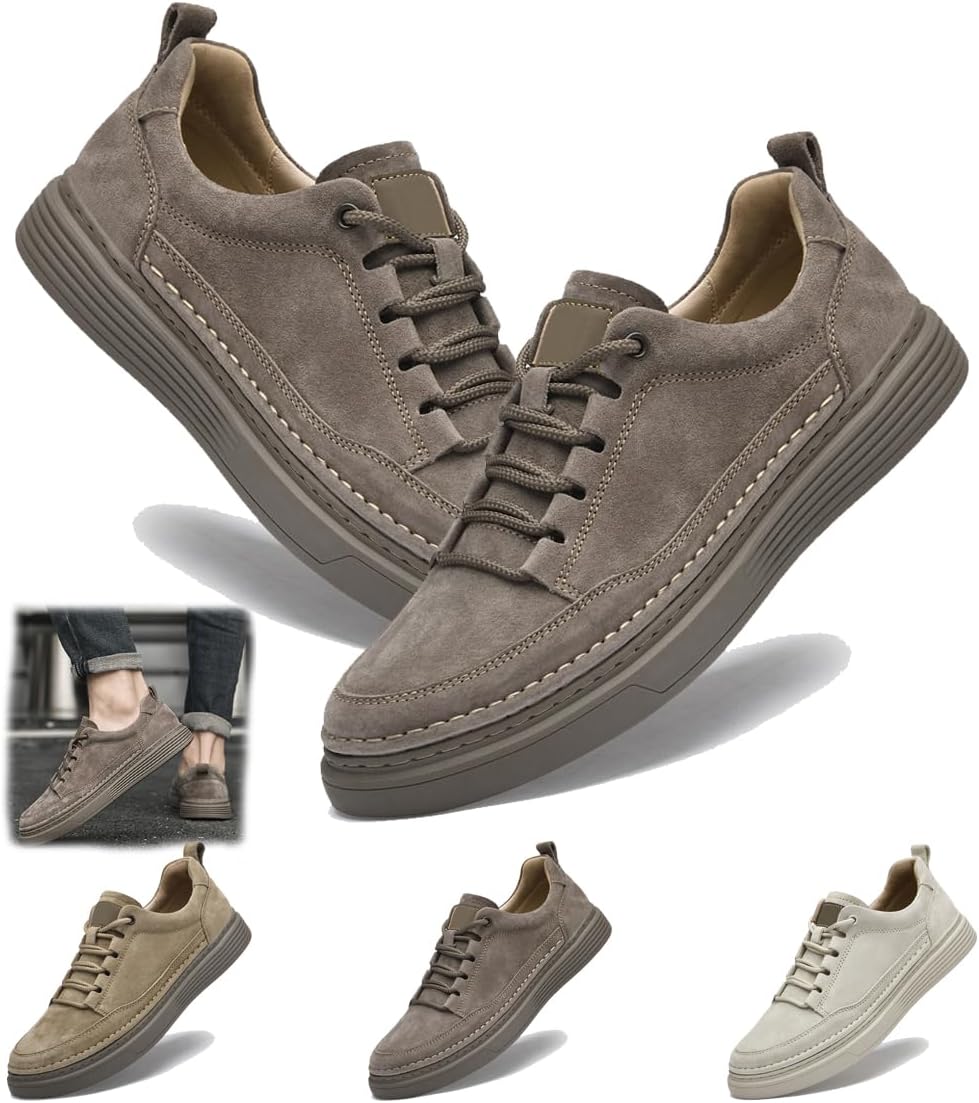 

Замшевые кроссовки для мужчин, повседневные кроссовки из кожи, мягкие для ходьбы, противоскользящие, дышащие, для вождения, легкие кеды, комфортные кожаные скелетные кроссовки Generic, Brown-e 10