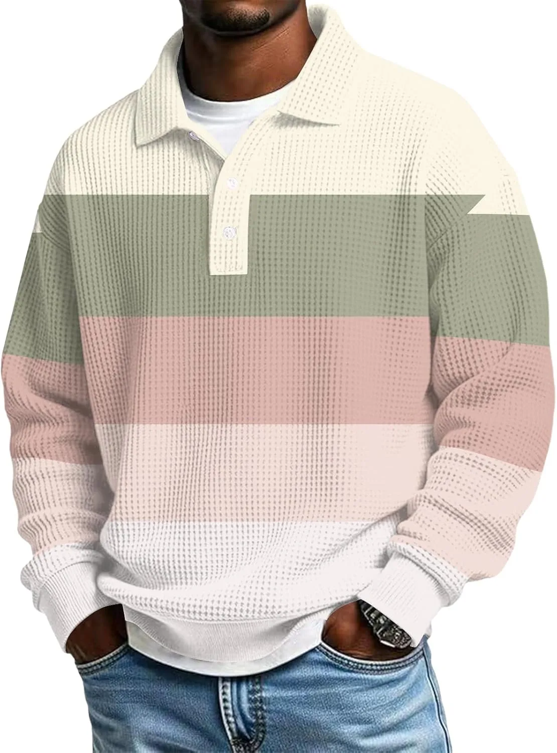 

Футболка-поло Big and Tall с длинным рукавом, вязаная вафельным узором, в стиле Y2k ZWSPTO