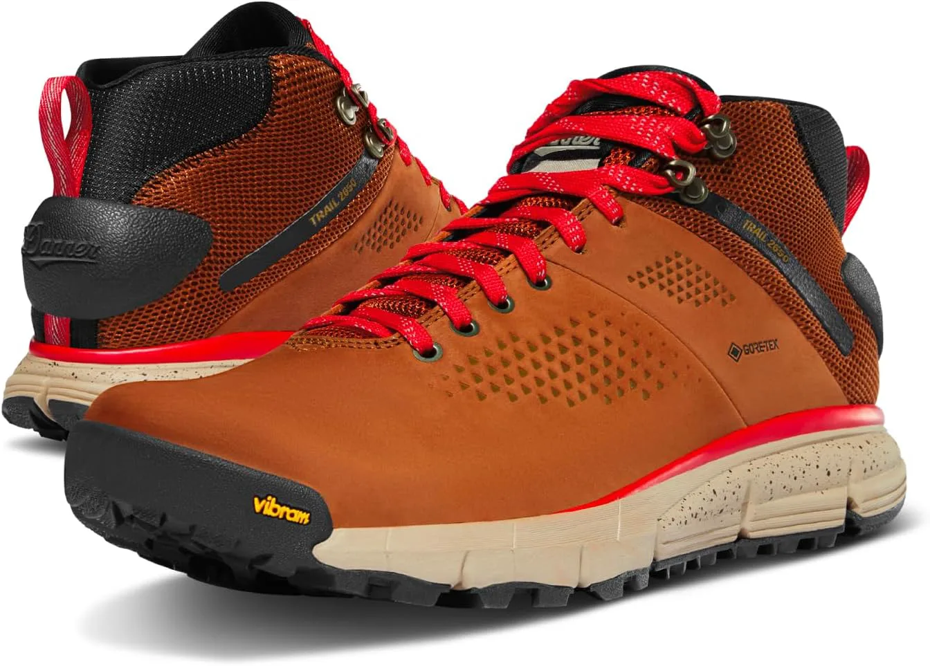 

Мужские водонепроницаемые походные туфли Danner Trail 2650 Gore-Tex Mid 4" - верх из замши и текстиля с комфортной стелькой, системой поддержки пятки EXO и противоскользящей подошвой, коричневый/красный