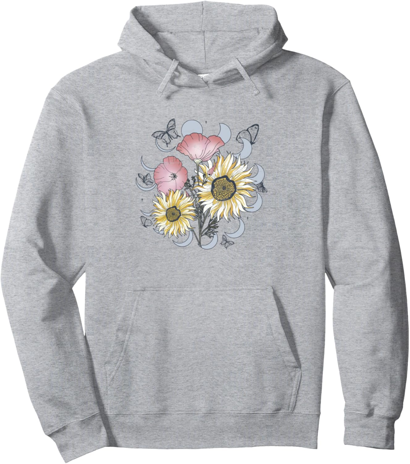 

Худи с рисунком полевых цветов, бабочек и лунного цикла, серое Trendy Apparel, Серый, Худи с рисунком полевых цветов, бабочек и лунного цикла, серое Trendy Apparel