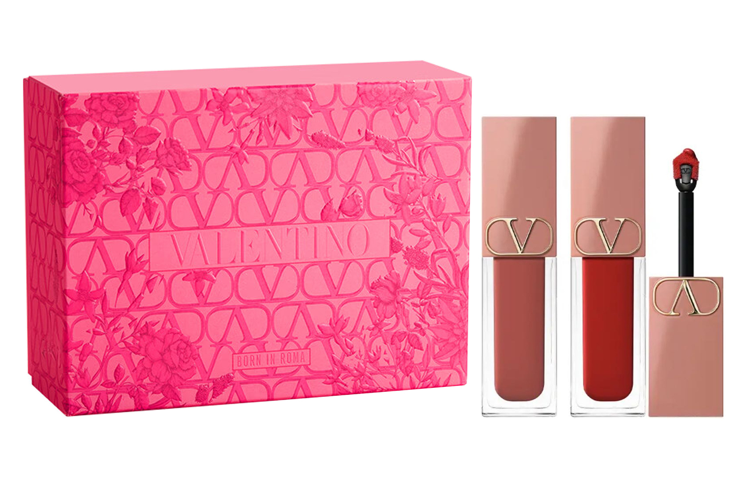 Блеск для губ Nude Tube Matte Brightening Coloring Natural 65ml*2 Valentino, two-piece set: lip cream #151r enchanted, mesmerized+lip cream #113r whispering delight — фото 2
