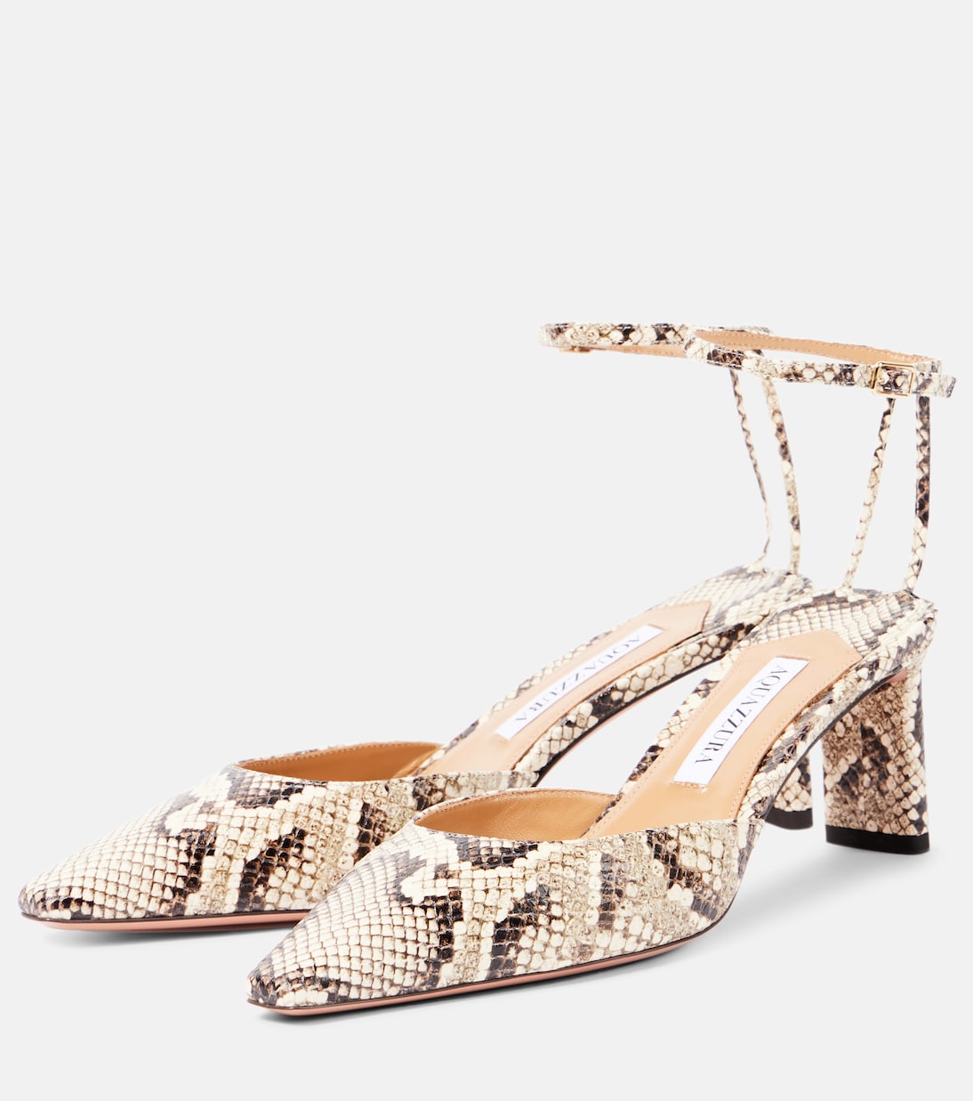 Туфли Blade 65 из кожи с эффектом змеи Aquazzura, Natural Roccia — фото 4