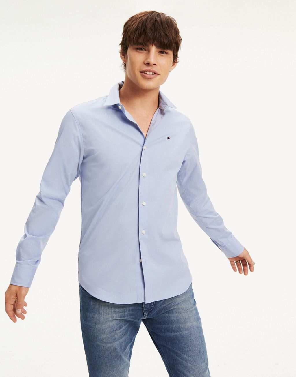 

Синяя узкая эластичная рубашка Tommy Jeans