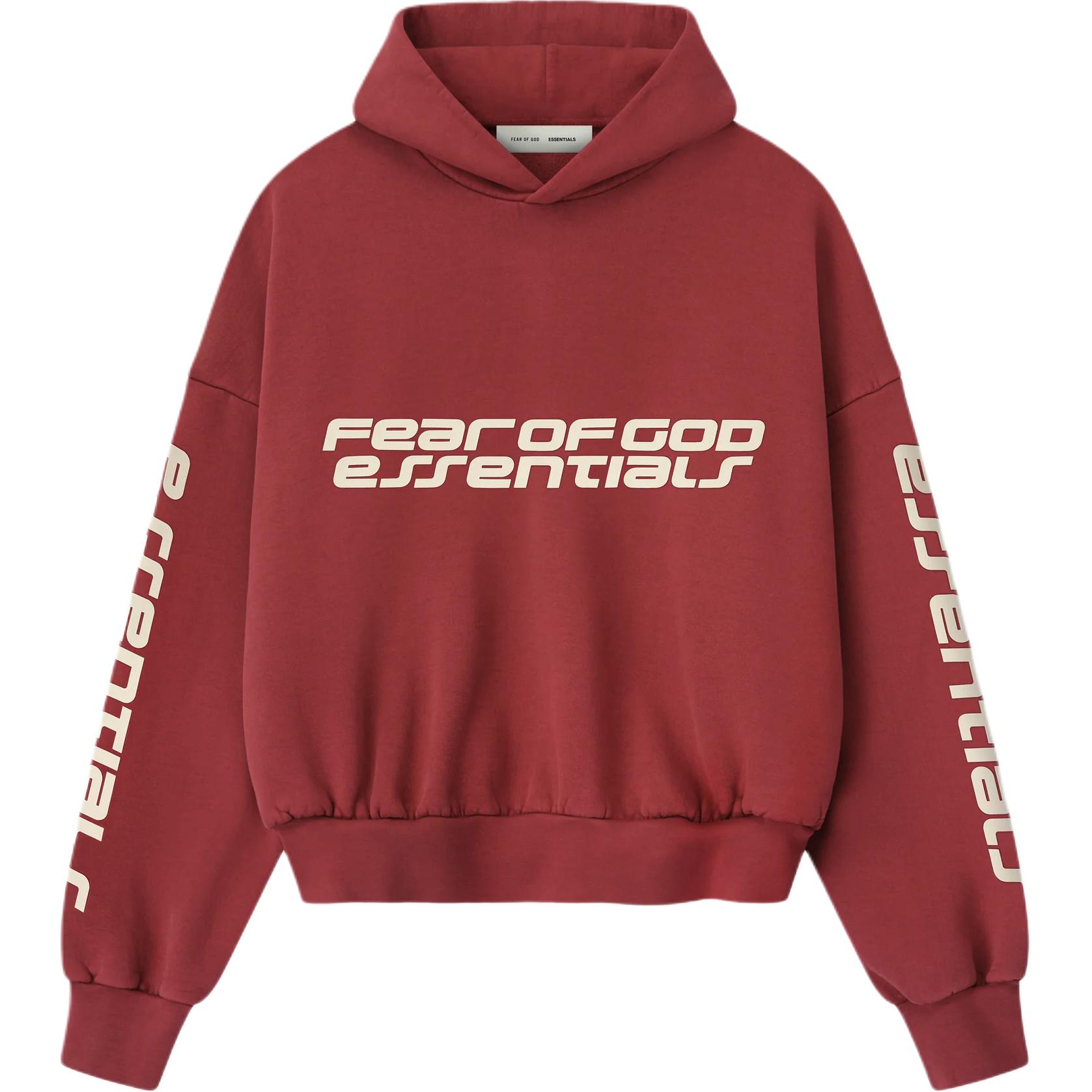 

FW25 Holiday 2025 укороченный расслабленный худи свитшот мужской Fear Of God Essentials, красно-коричневый, Красный, FW25 Holiday 2025 укороченный расслабленный худи свитшот мужской Fear Of God Essentials, красно-коричневый