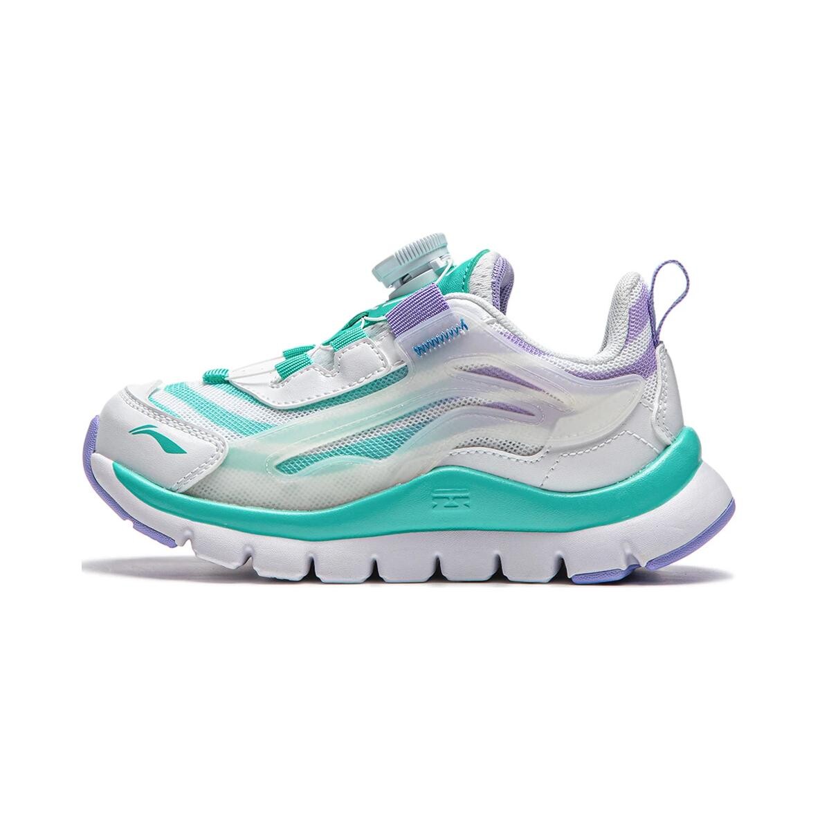 

Кроссовки для бега для детей дошкольного возраста Lining Young, цвет Standard white/fluorescent jade green/light iris violet