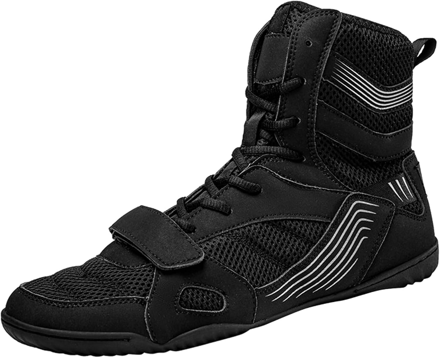 

Мужские боксерские ботинки, противоскользящие легкие спортивные кроссовки для борьбы с шнуровкой, сетчатые для спарринга и тренажерного зала Ukuboxbag, черный